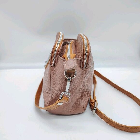 Valentina Taupe Tan Pebbled Leather Shoulder Bag Crossbody Purse Neutral Italy - Picture 5 of 16